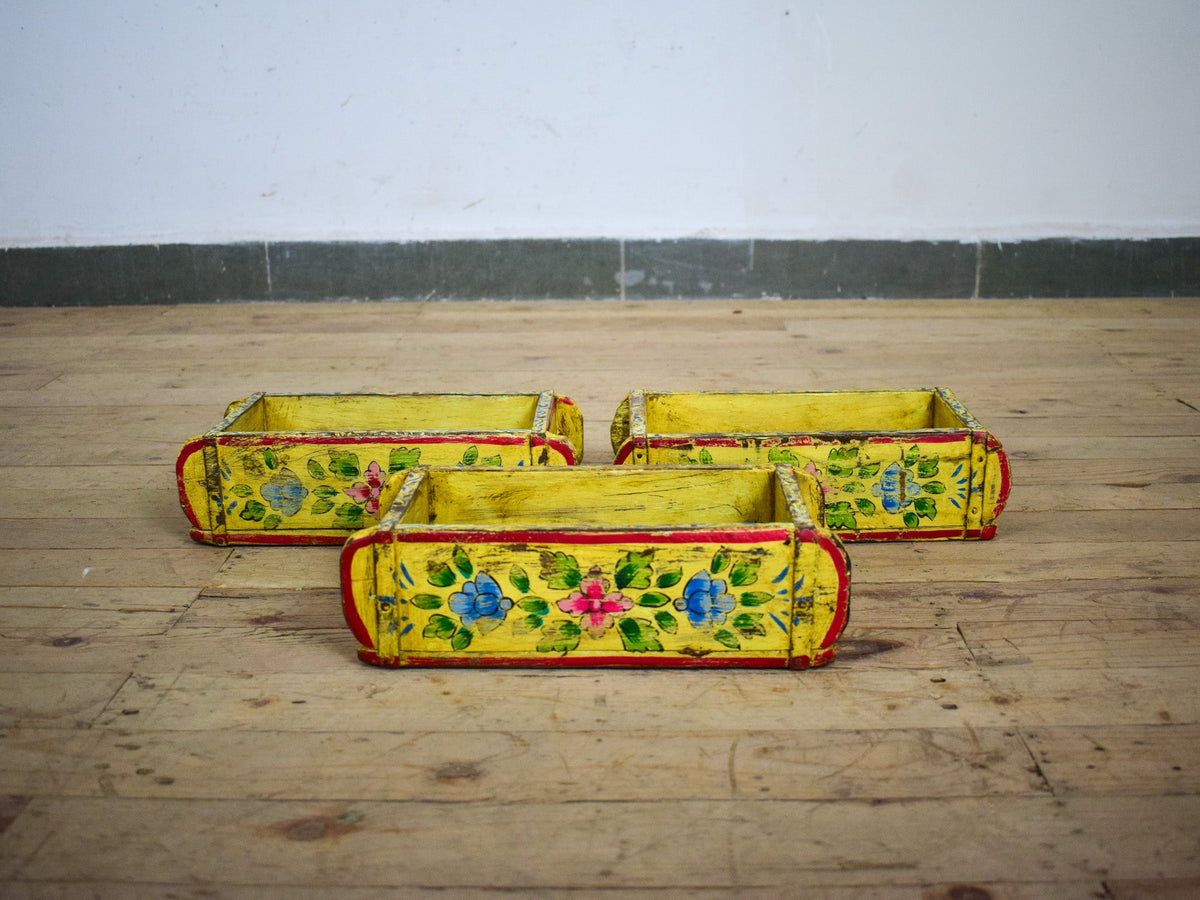 Vintage Indian Hand Painted Wooden Brick Mould Box
