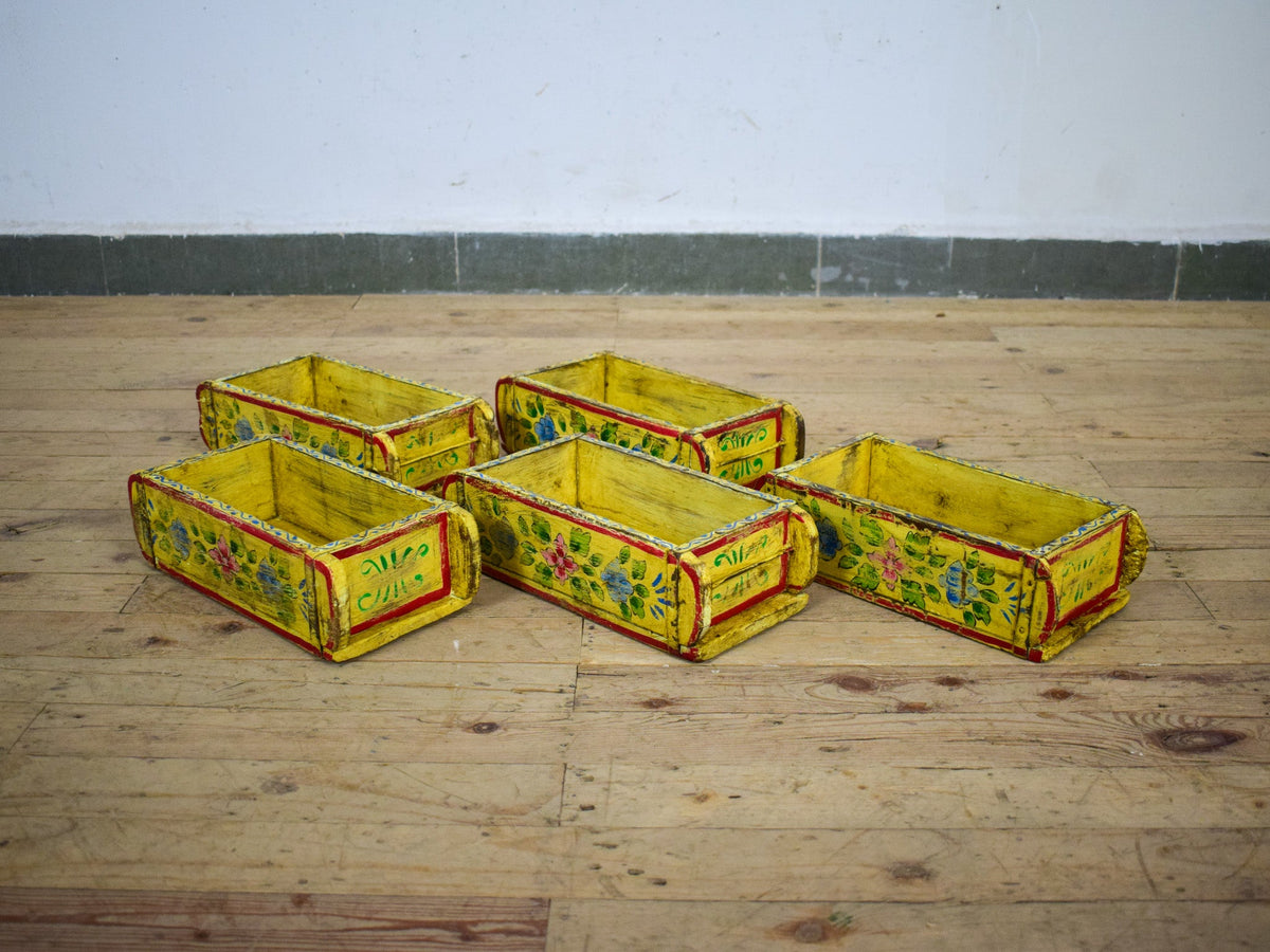 Vintage Indian Hand Painted Wooden Brick Mould Box