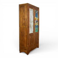 Vintage Rustic Indian Cupboard Cabinet With Glass Painting and Mirror