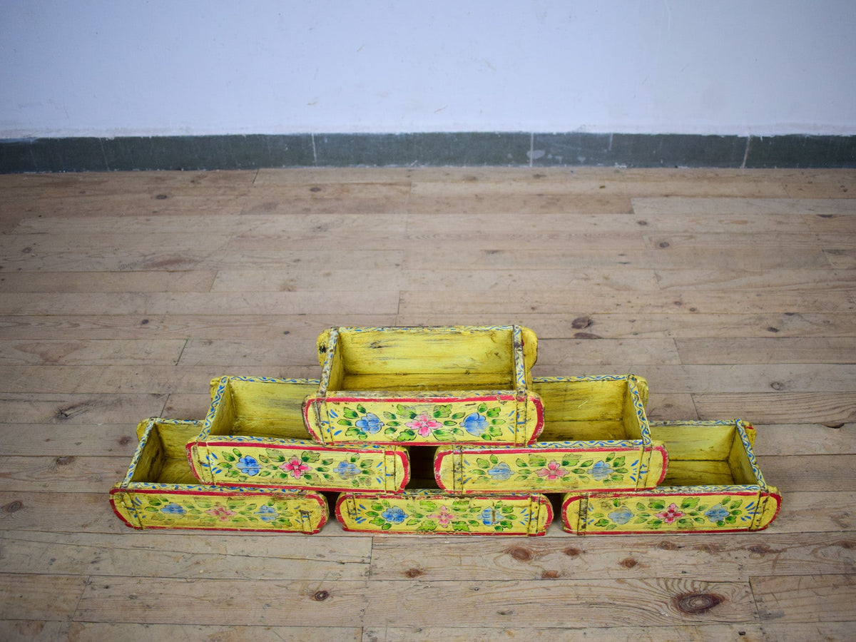 Vintage Indian Hand Painted Wooden Brick Mould Box