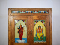 Vintage Indian Wooden Cupboard Cabinet with Reverse Glass Paintings