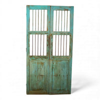 Pair of Antique Vintage Green Indian Doors Shutters