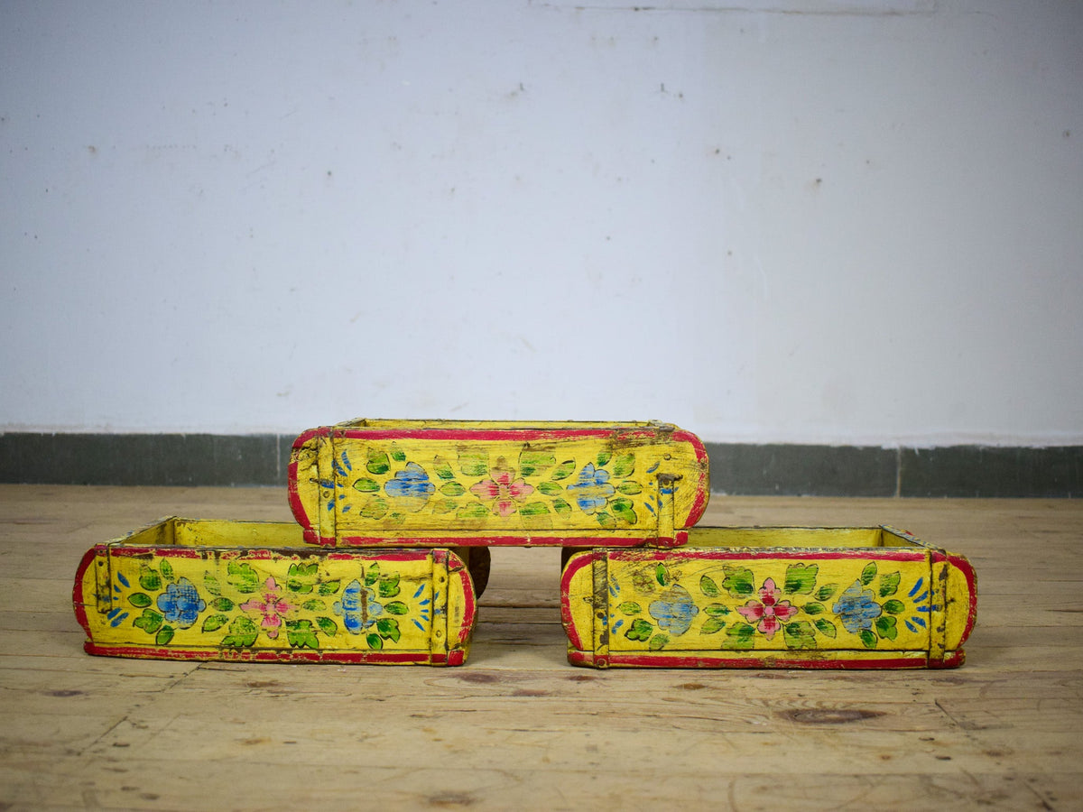 Vintage Indian Hand Painted Wooden Brick Mould Box