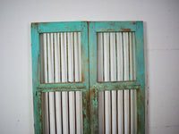 Pair of Antique Vintage Green Indian Doors Shutters