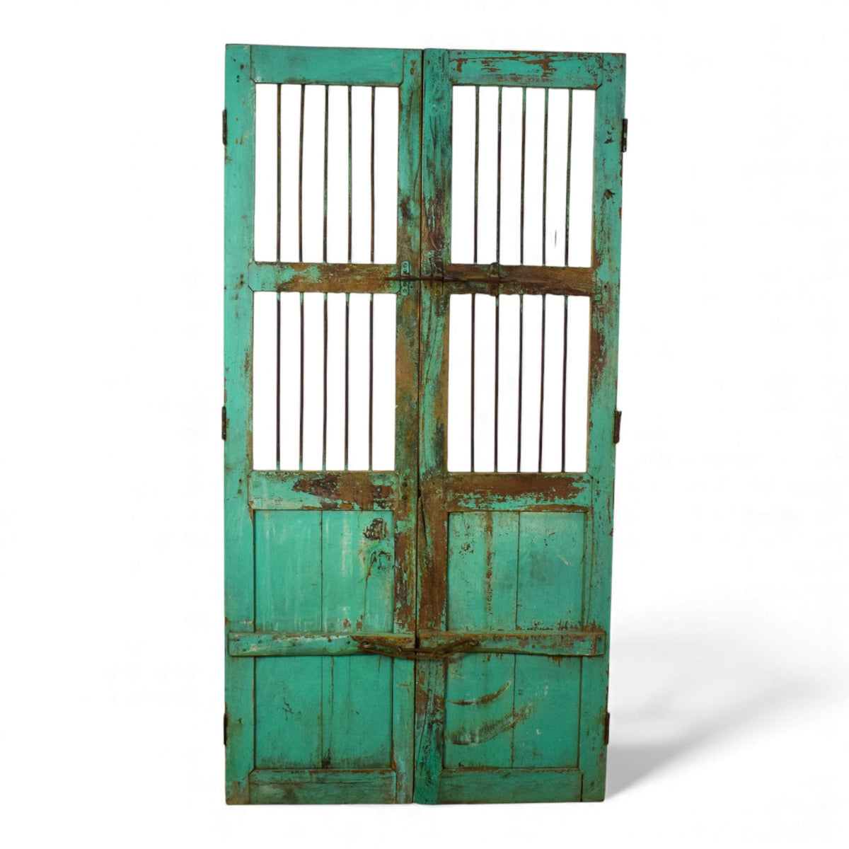 Pair of Antique Vintage Green Indian Doors Shutters