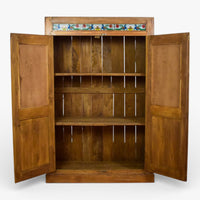 Vintage Indian Wooden Cupboard Cabinet with Reverse Glass Paintings