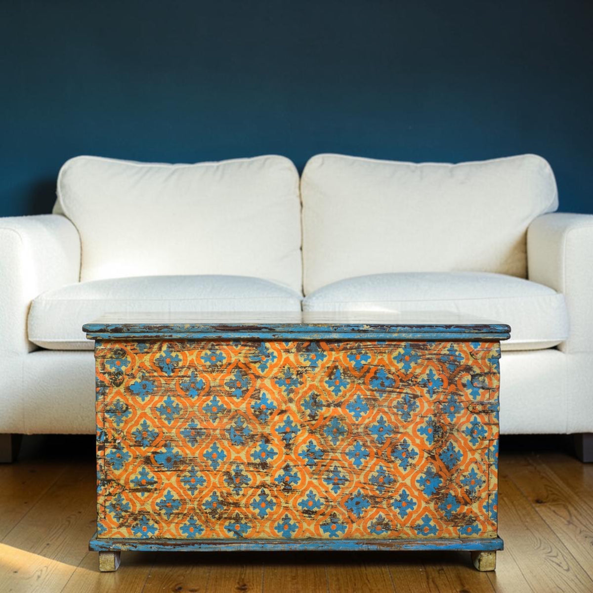 Hand Painted Vintage Chest Trunk Box Coffee Table