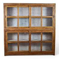Large Vintage Wooden Sliding Door Cupboard Dresser Display Cabinet Bookcase