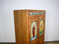 Vintage Indian Wooden Cupboard Cabinet with Reverse Glass Paintings