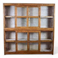 Large Vintage Wooden Sliding Door Cupboard Dresser Display Cabinet Bookcase