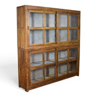 Large Vintage Wooden Sliding Door Cupboard Dresser Display Cabinet Bookcase