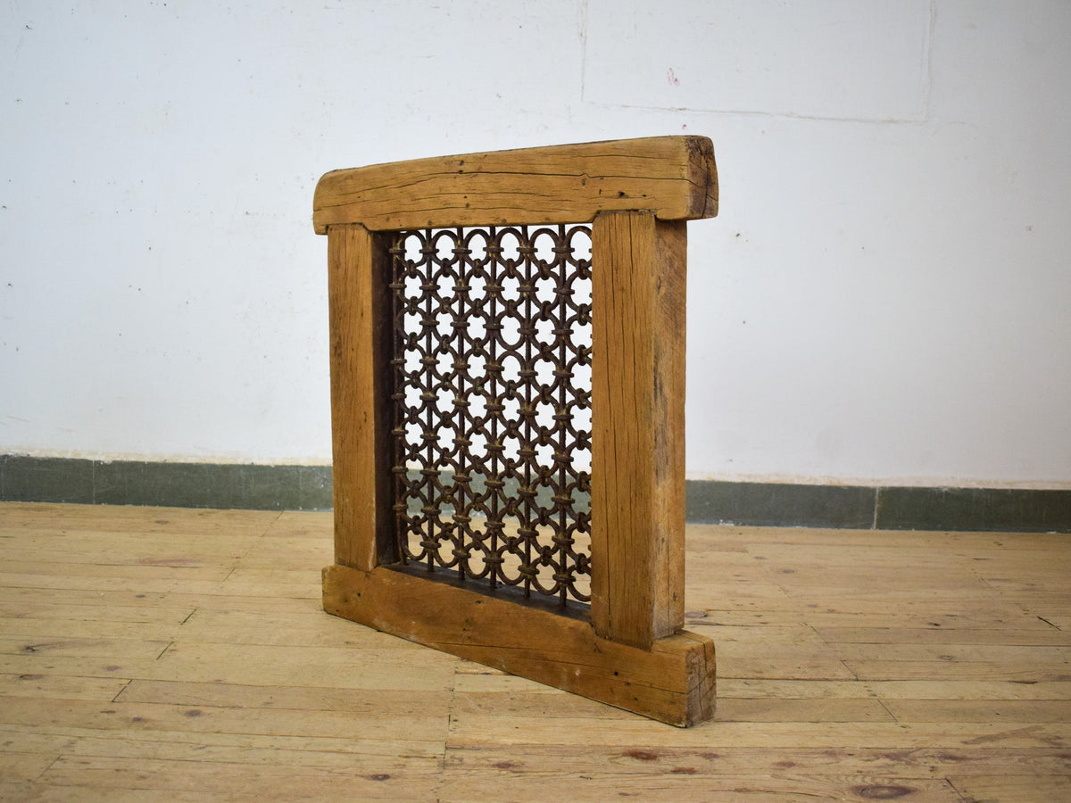 Vintage Wooden Iron Metal Indian Jali Window Frame