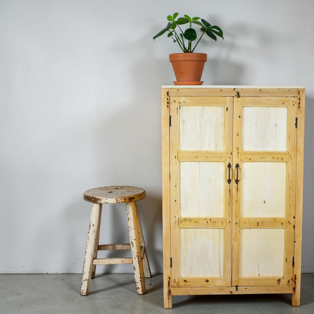 Vintage Rustic Bleached Wood Cupboard Cabinet Storage