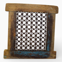 Vintage Wooden Iron Metal Indian Jali Window Frame