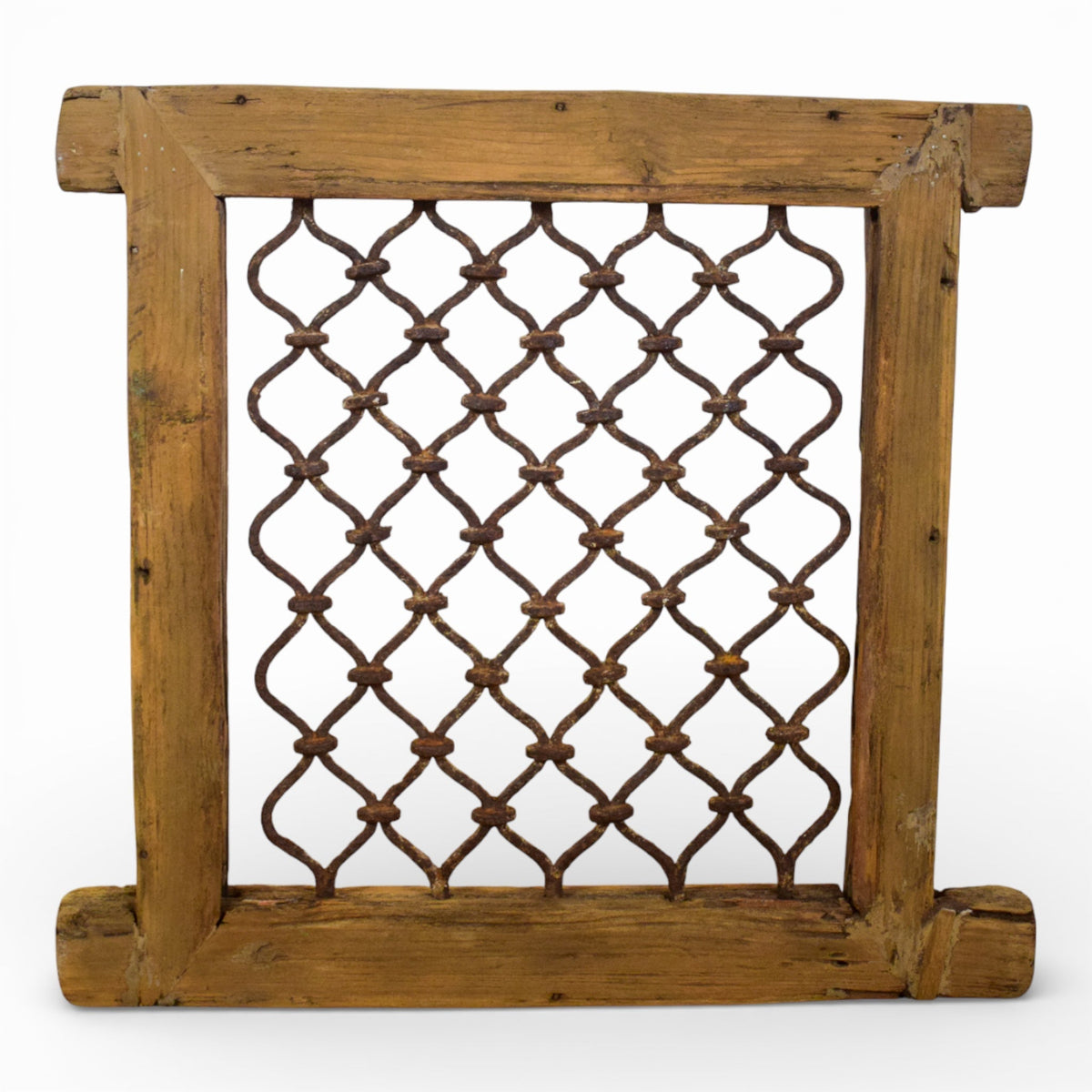 Vintage Wooden Iron Metal Indian Jali Window Frame
