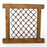Vintage Wooden Iron Metal Indian Jali Window Frame