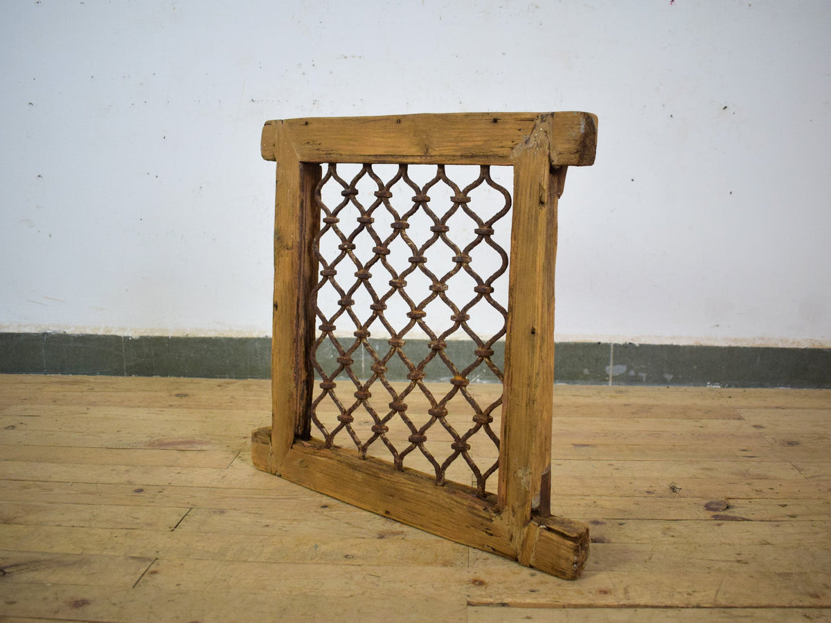 Vintage Wooden Iron Metal Indian Jali Window Frame
