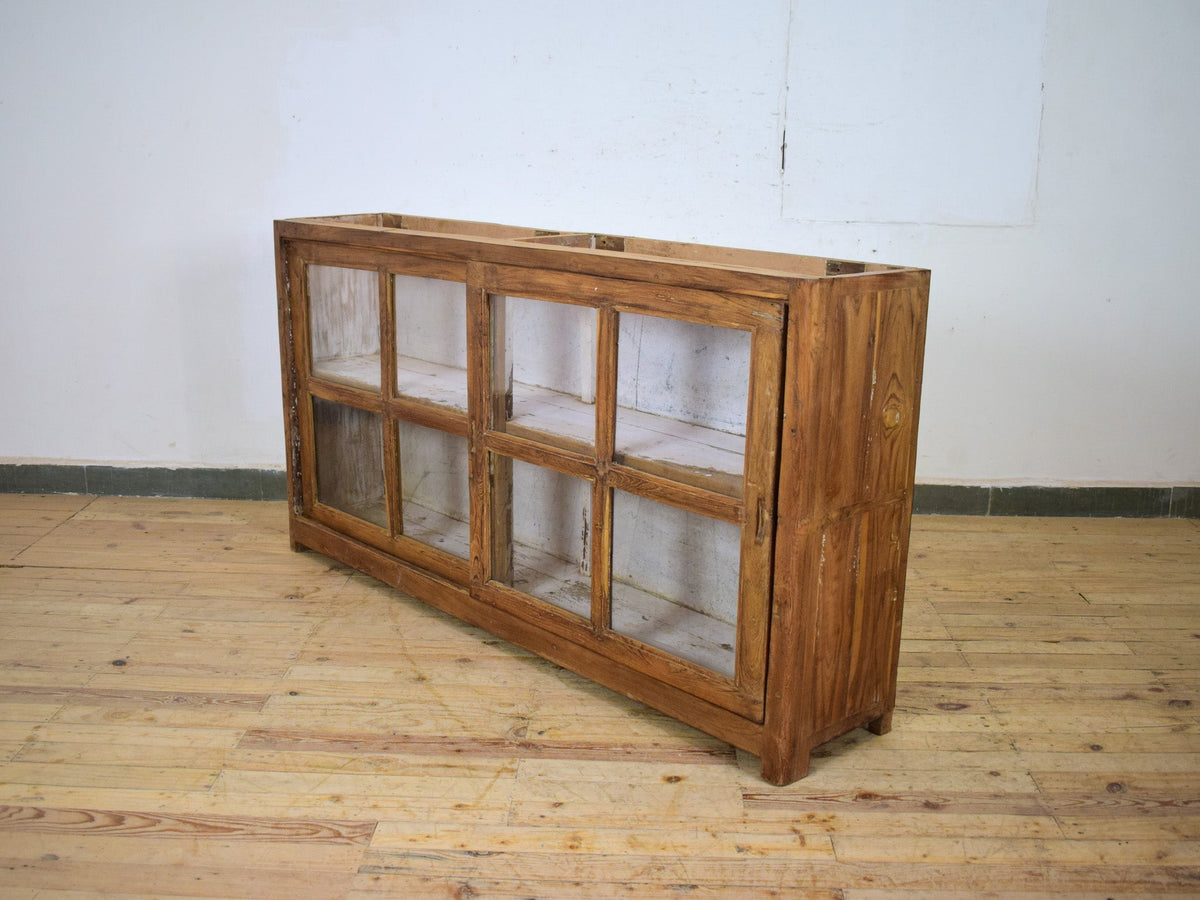 Large Vintage Wooden Sliding Door Cupboard Dresser Display Cabinet Bookcase