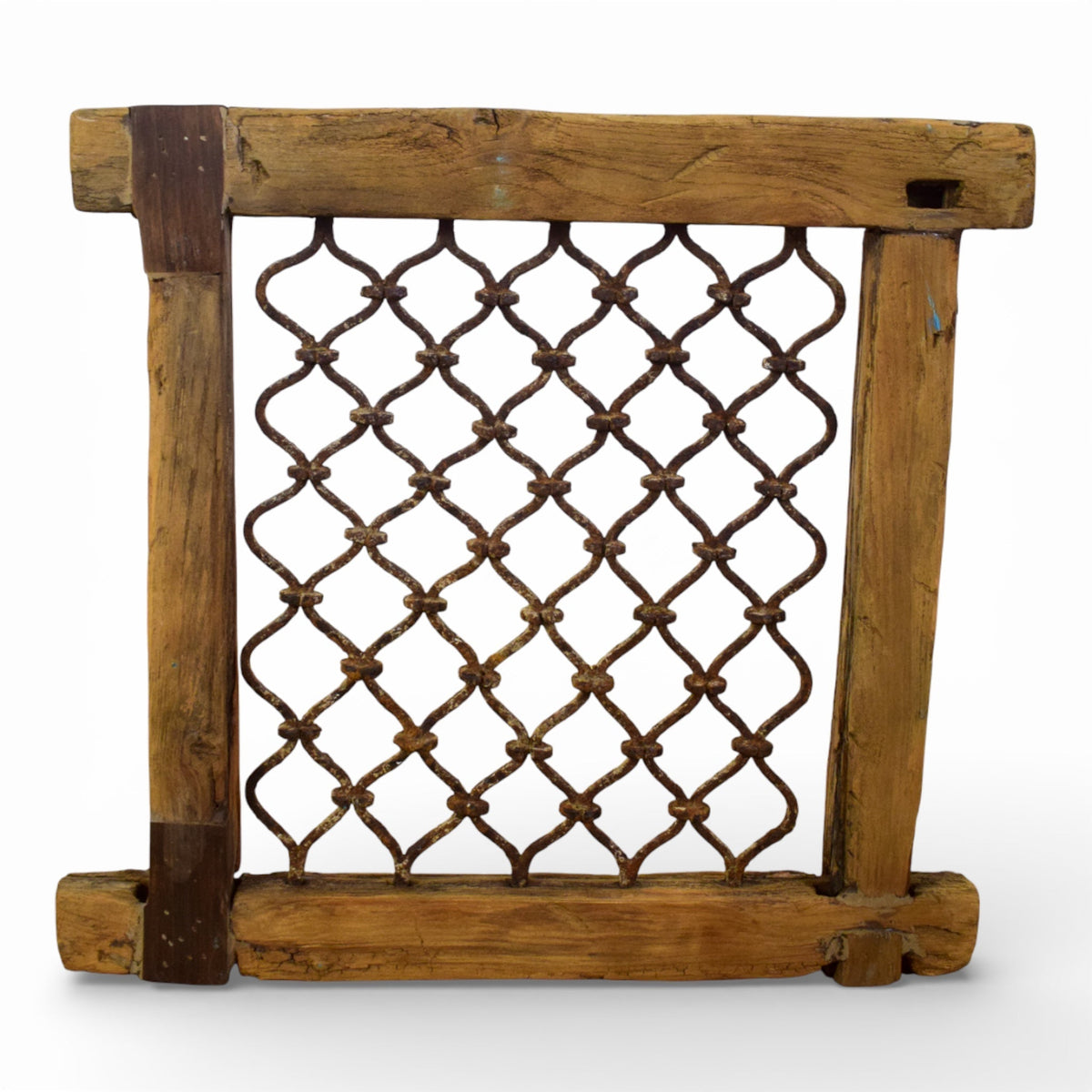 Vintage Wooden Iron Metal Indian Jali Window Frame