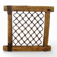 Vintage Wooden Iron Metal Indian Jali Window Frame