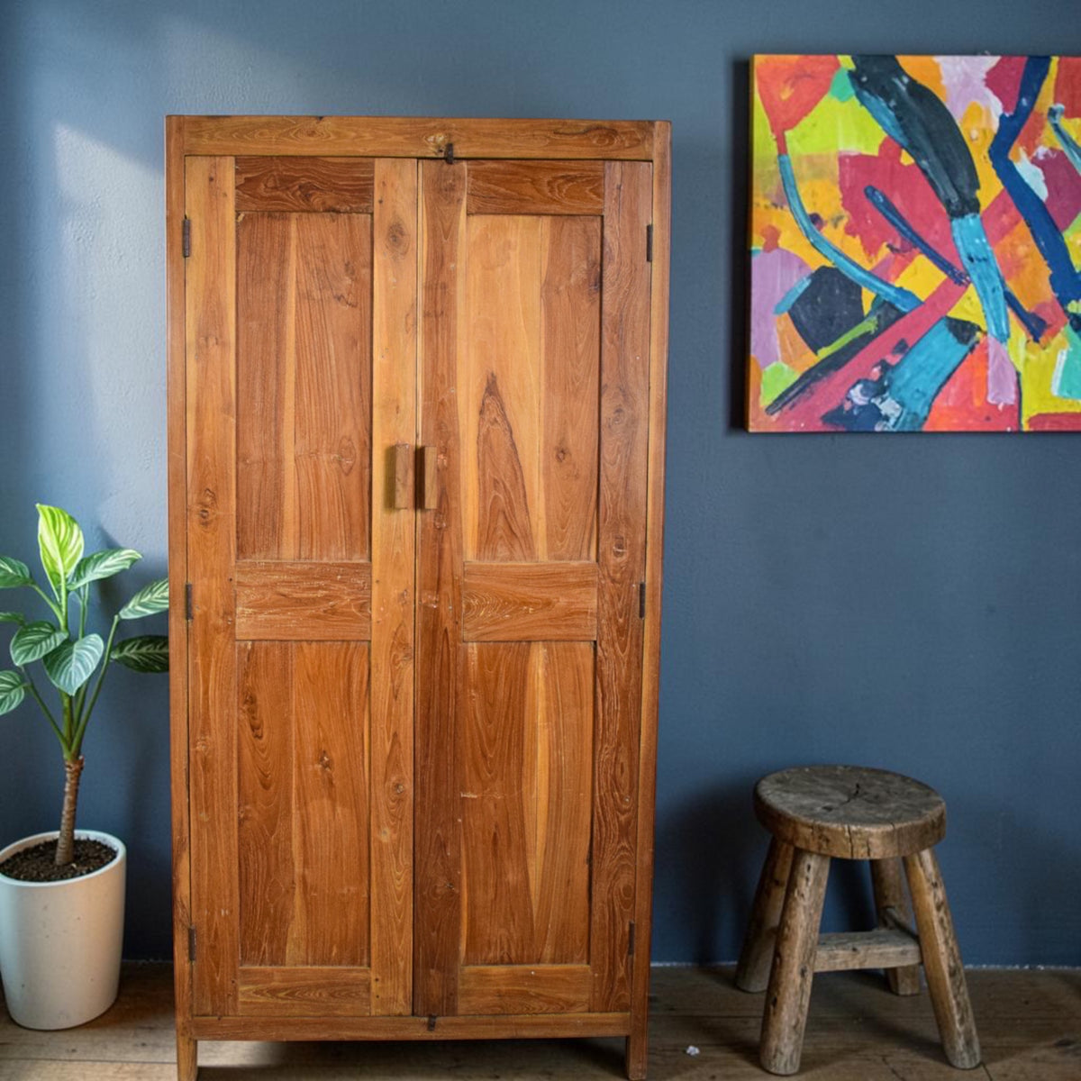 Vintage Rustic Hard Wood Fitted Interior Cupboard Cabinet Storage