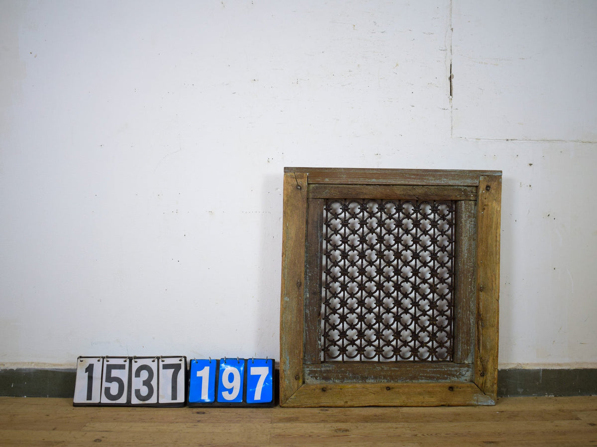 Vintage Wooden Iron Metal Indian Jali Window Frame