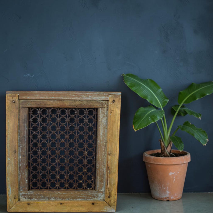 Vintage Wooden Iron Metal Indian Jali Window Frame