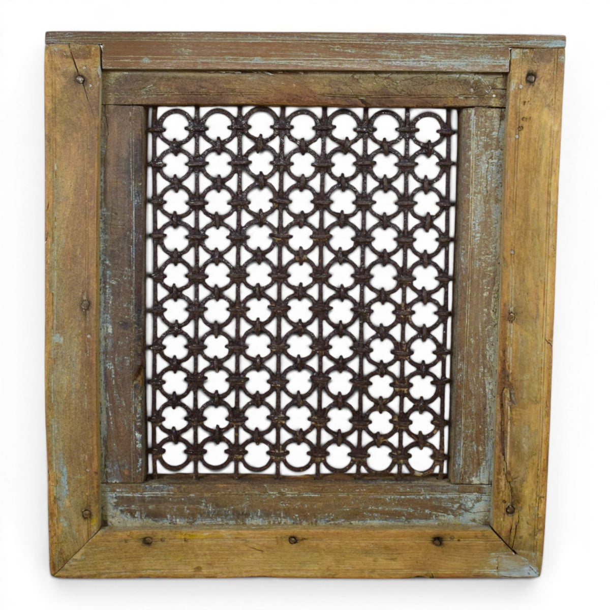 Vintage Wooden Iron Metal Indian Jali Window Frame