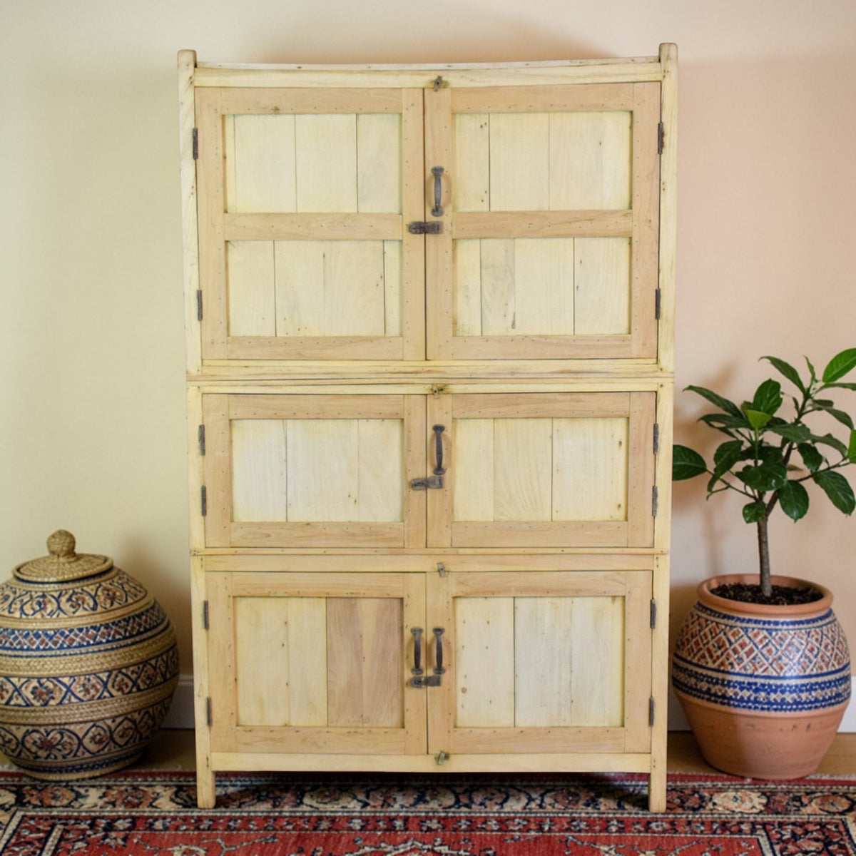 Vintage Bleached Rustic Kitchen Housekeepers Cupboard Cabinet Storage
