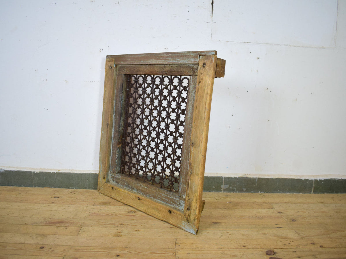 Vintage Wooden Iron Metal Indian Jali Window Frame