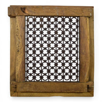 Vintage Wooden Iron Metal Indian Jali Window Frame