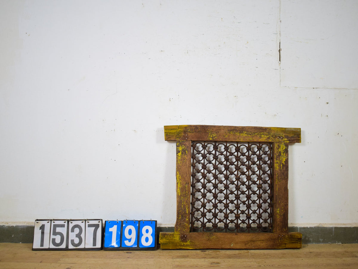 Vintage Wooden Iron Metal Indian Jali Window Frame