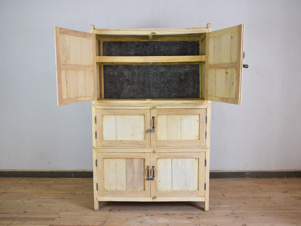 Vintage Bleached Rustic Kitchen Housekeepers Cupboard Cabinet Storage
