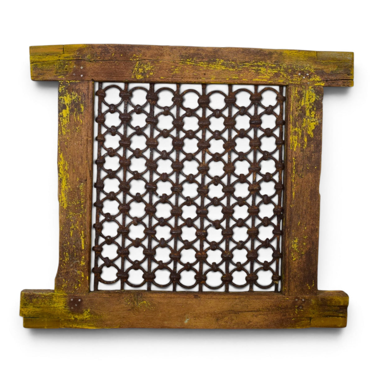 Vintage Wooden Iron Metal Indian Jali Window Frame