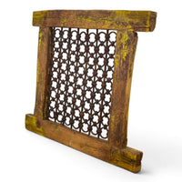 Vintage Wooden Iron Metal Indian Jali Window Frame