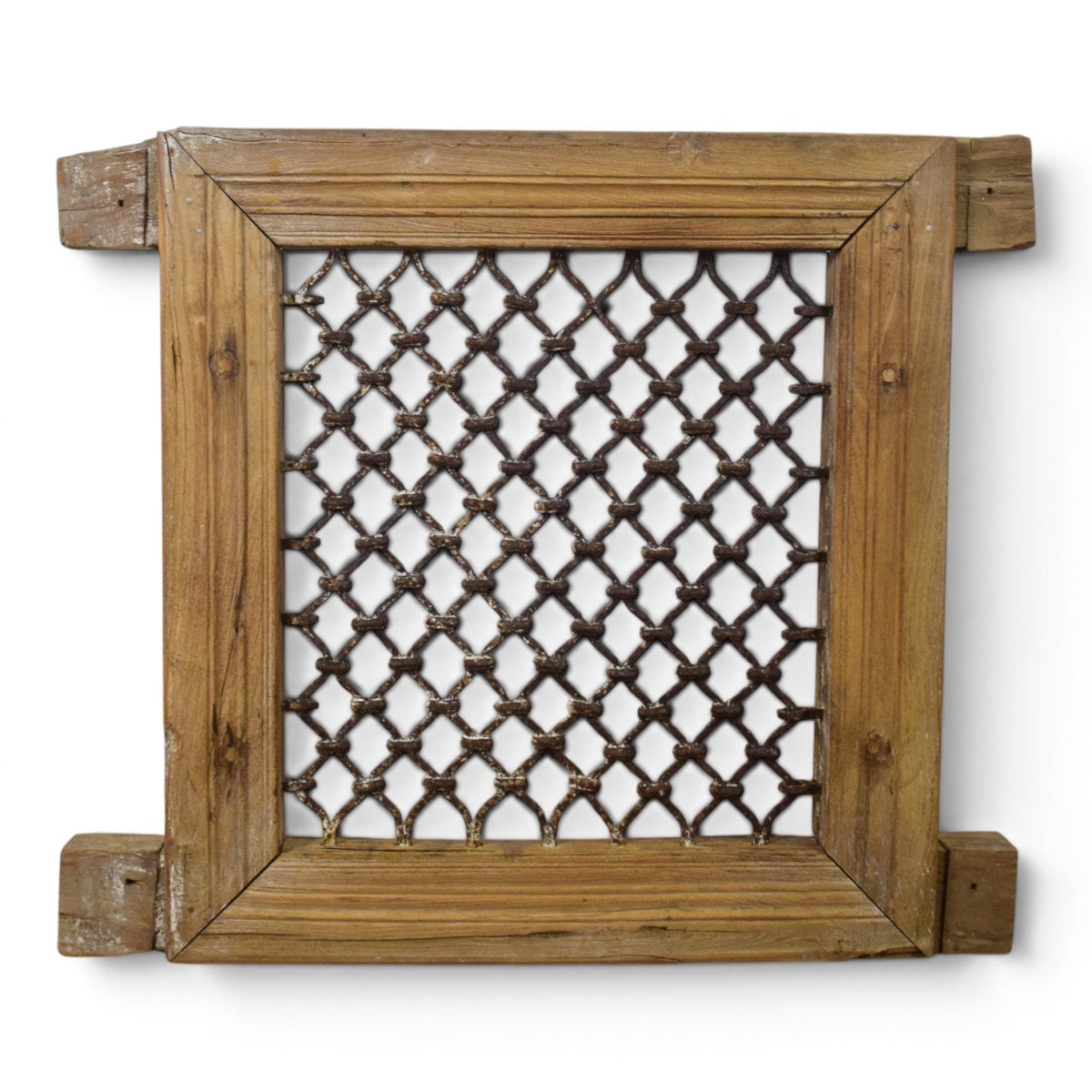 Vintage Wooden Iron Metal Indian Jali Window Frame