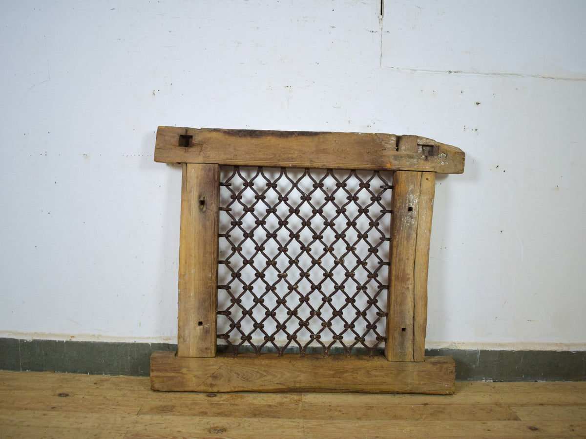 Vintage Wooden Iron Metal Indian Jali Window Frame