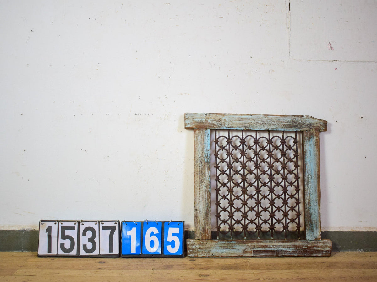 Vintage Wooden Iron Metal Indian Jali Window Frame