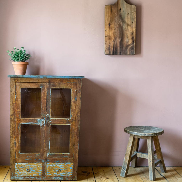 Vintage Worn Painted Rustic Cupboard Cabinet