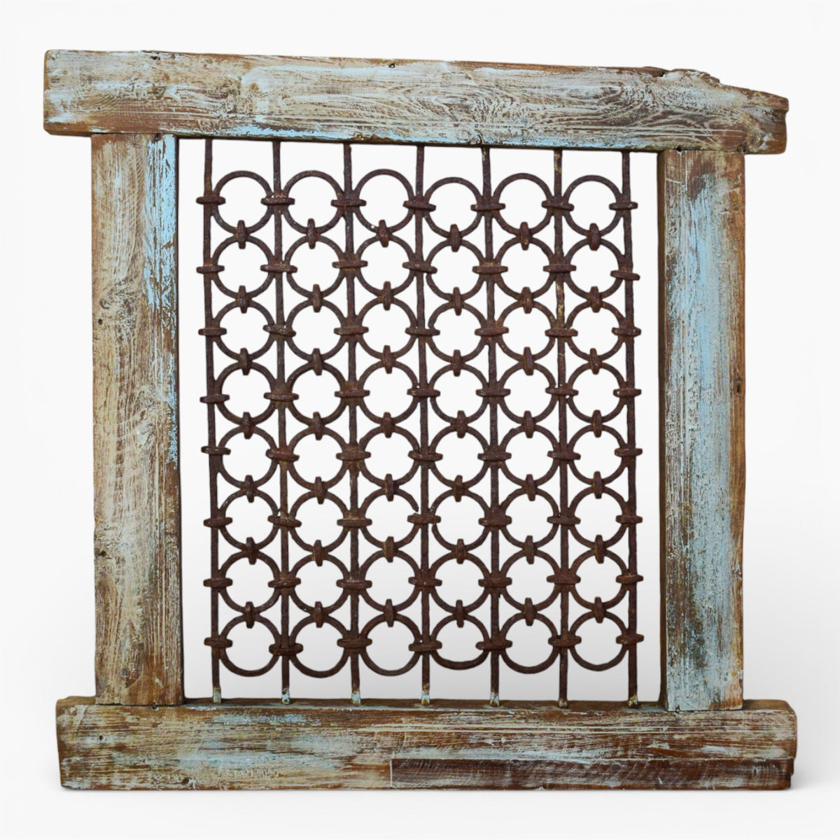 Vintage Wooden Iron Metal Indian Jali Window Frame