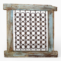 Vintage Wooden Iron Metal Indian Jali Window Frame
