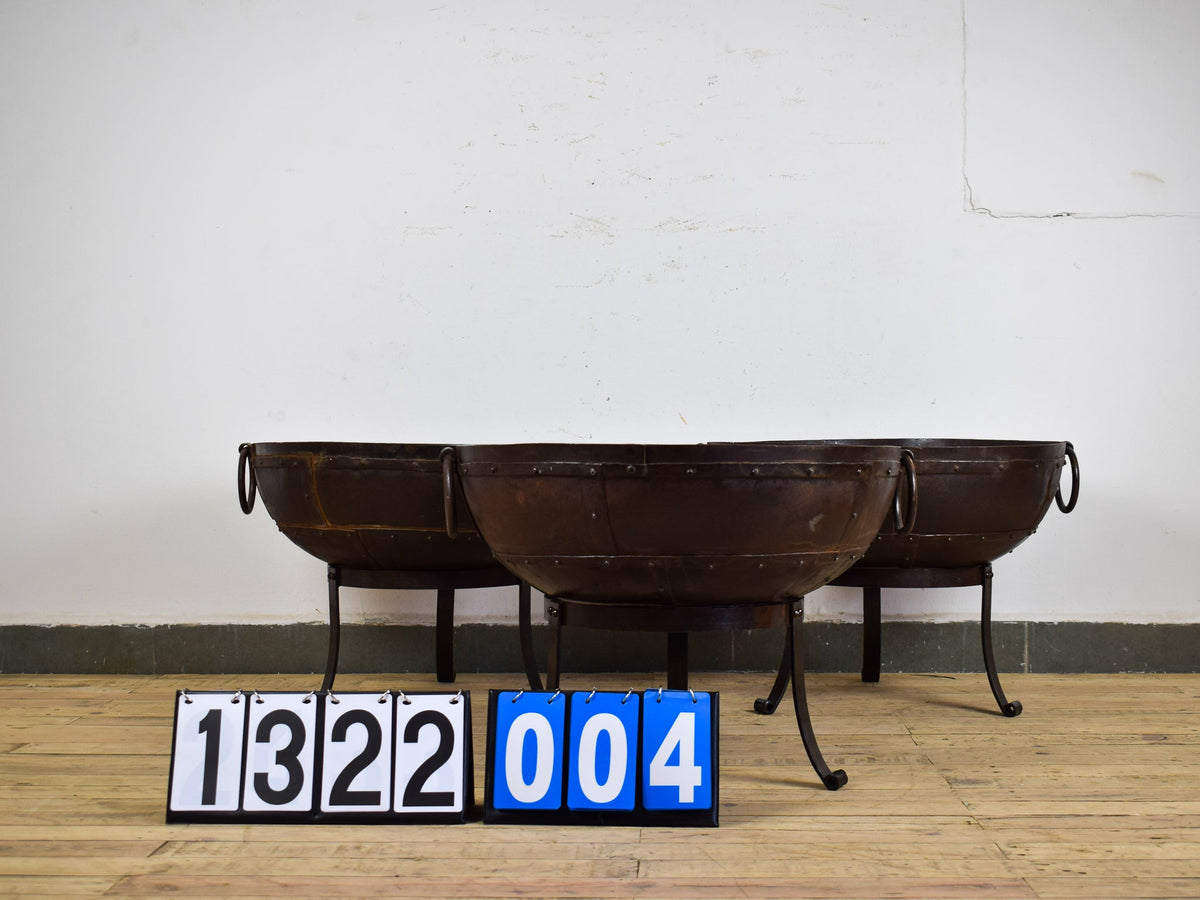 Hand Made Reclaimed Metal Kadai Fire Bowl Pit with Stand & Grill - 60cm