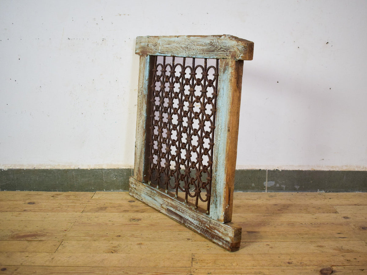 Vintage Wooden Iron Metal Indian Jali Window Frame