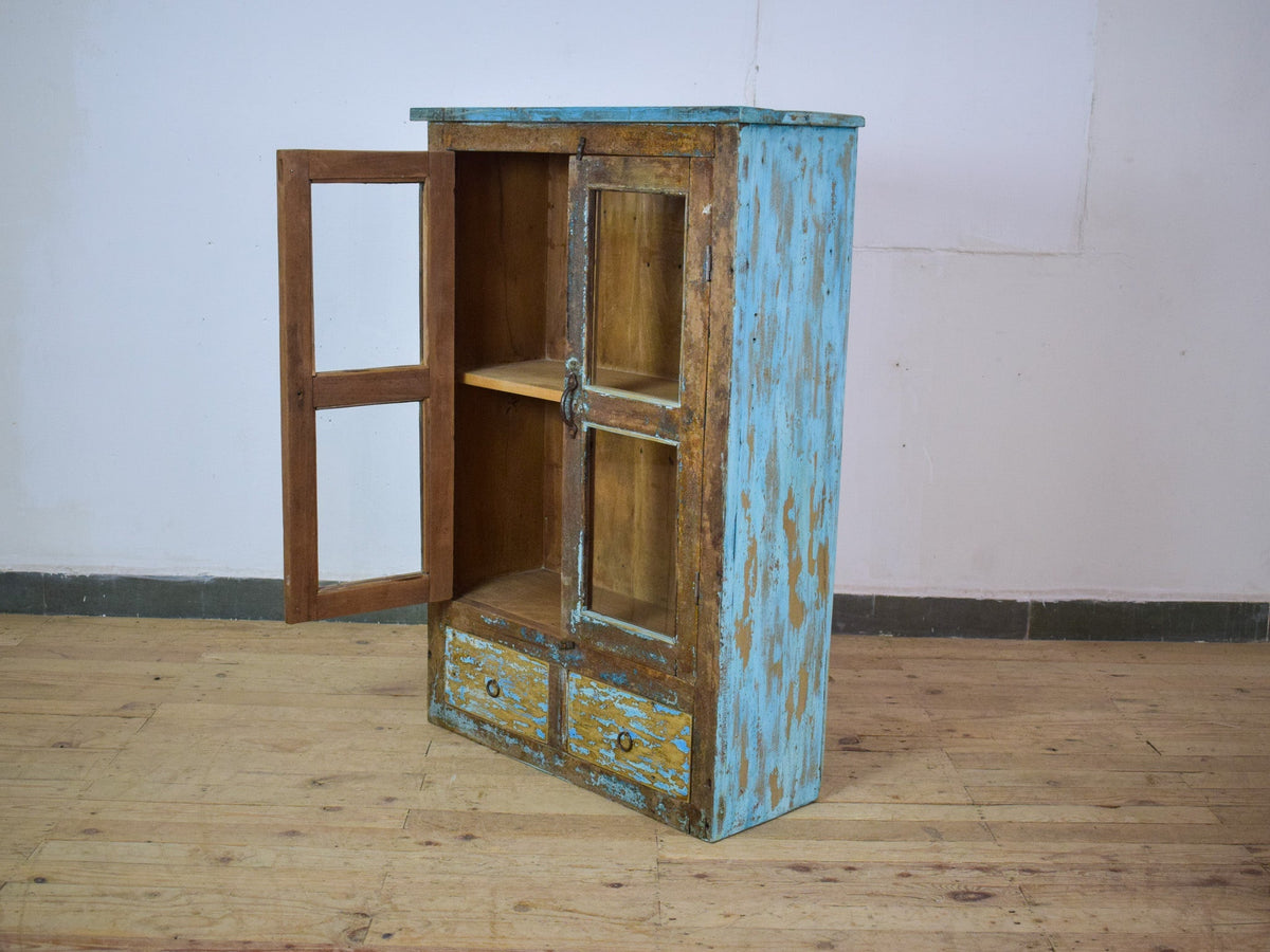 Vintage Worn Painted Rustic Cupboard Cabinet