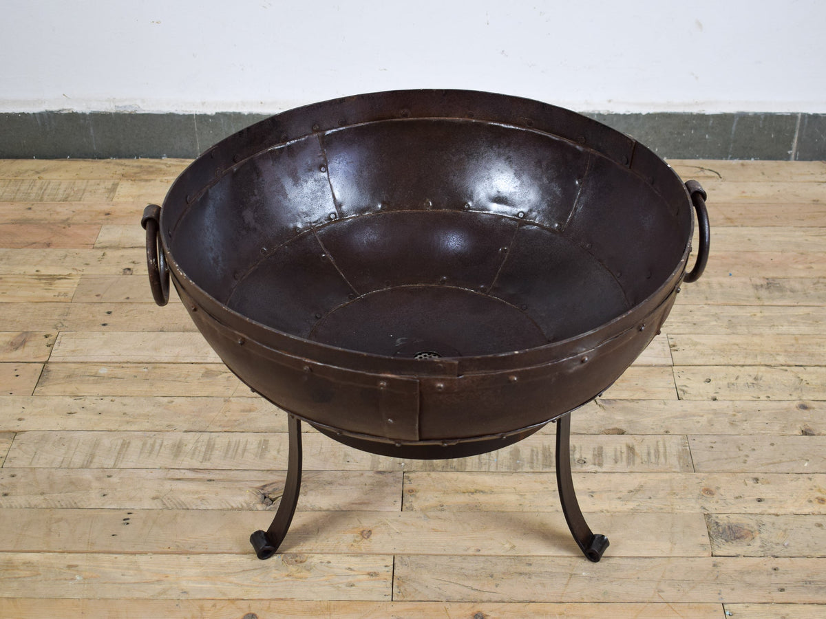 Hand Made Reclaimed Metal Kadai Fire Bowl Pit with Stand & Grill - 60cm