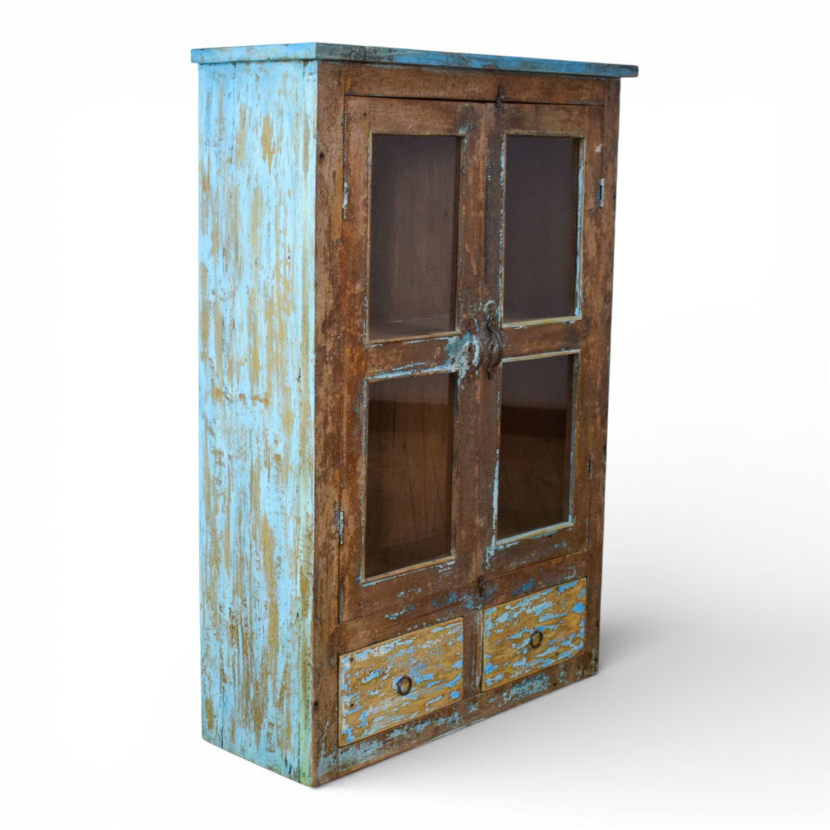Vintage Worn Painted Rustic Cupboard Cabinet