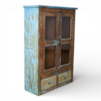 Vintage Worn Painted Rustic Cupboard Cabinet