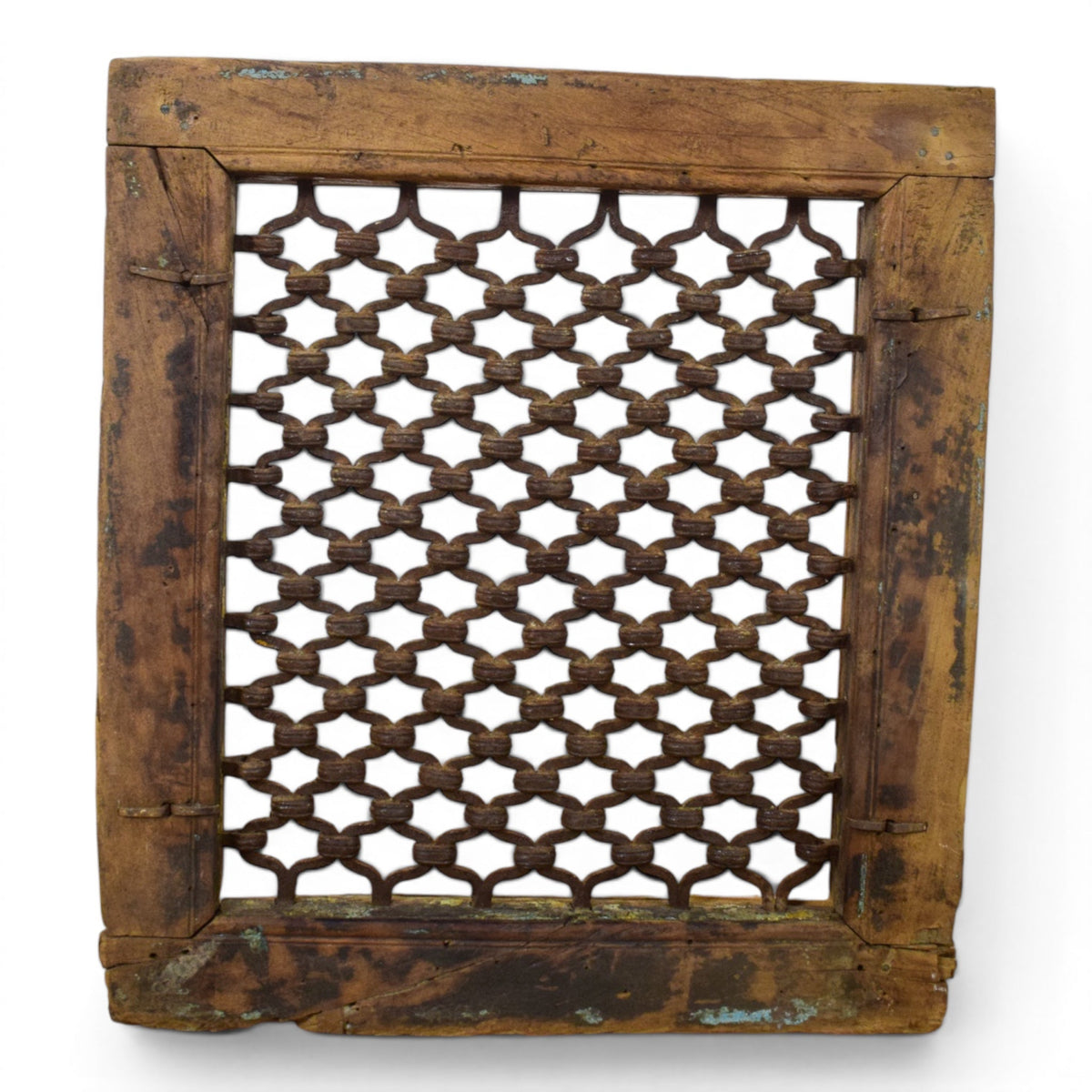 Vintage Wooden Iron Metal Indian Jali Window Frame
