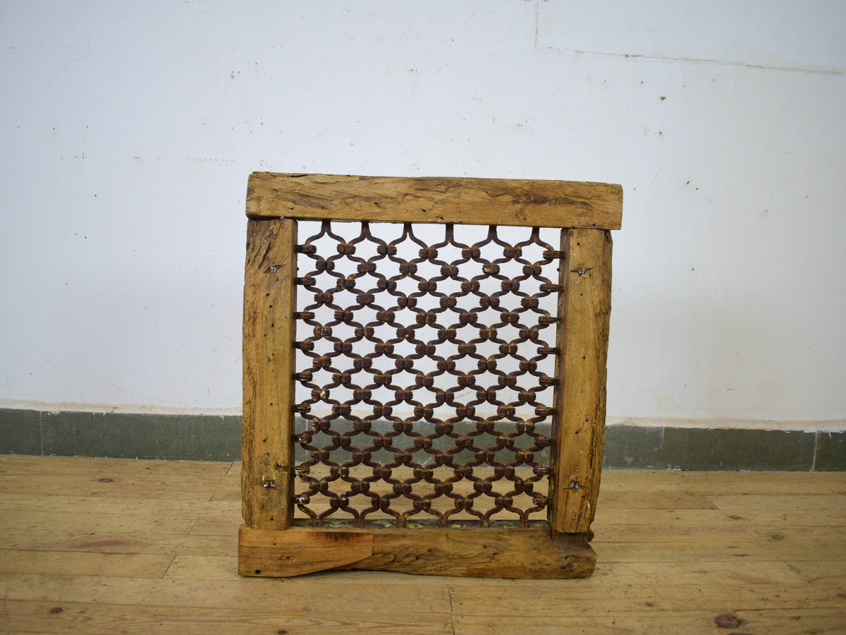 Vintage Wooden Iron Metal Indian Jali Window Frame