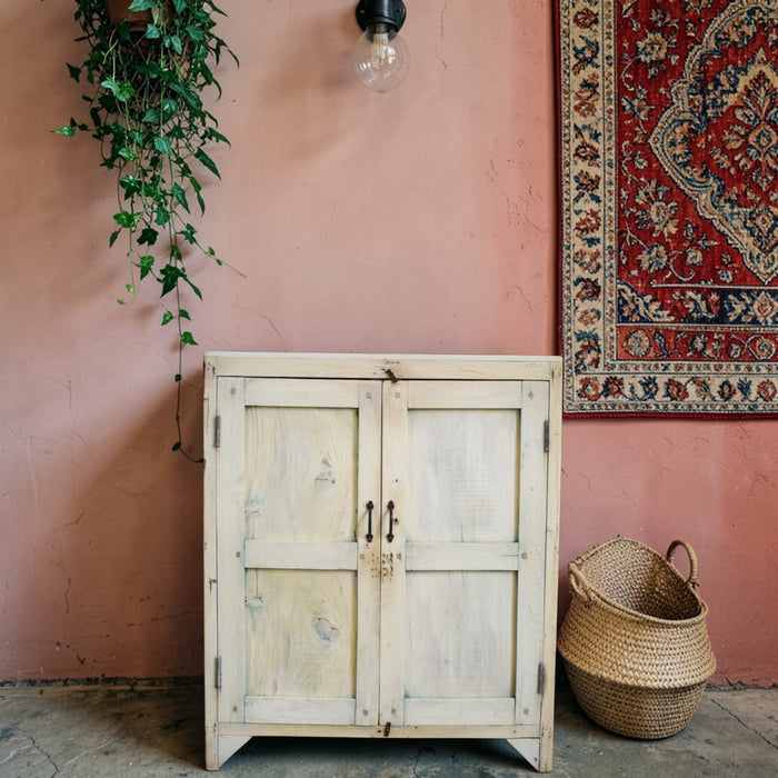 Vintage Rustic Bleached Wood Cupboard Cabinet Storage